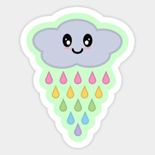 Kawaii Cute Raining Rainbow Rain Cloud in Green Sticker